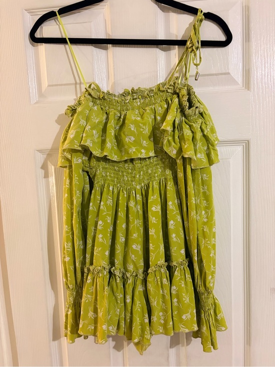 Skylar + Madison Pants - Off the shoulder long sleeve  Lime Green Floral Ruffle Romper